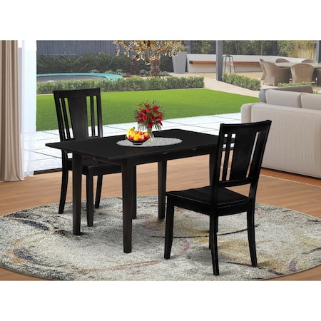 East West Furniture 3 Piece Norfolk Kitchen Furniture Set - Black NODU3-BLK-W